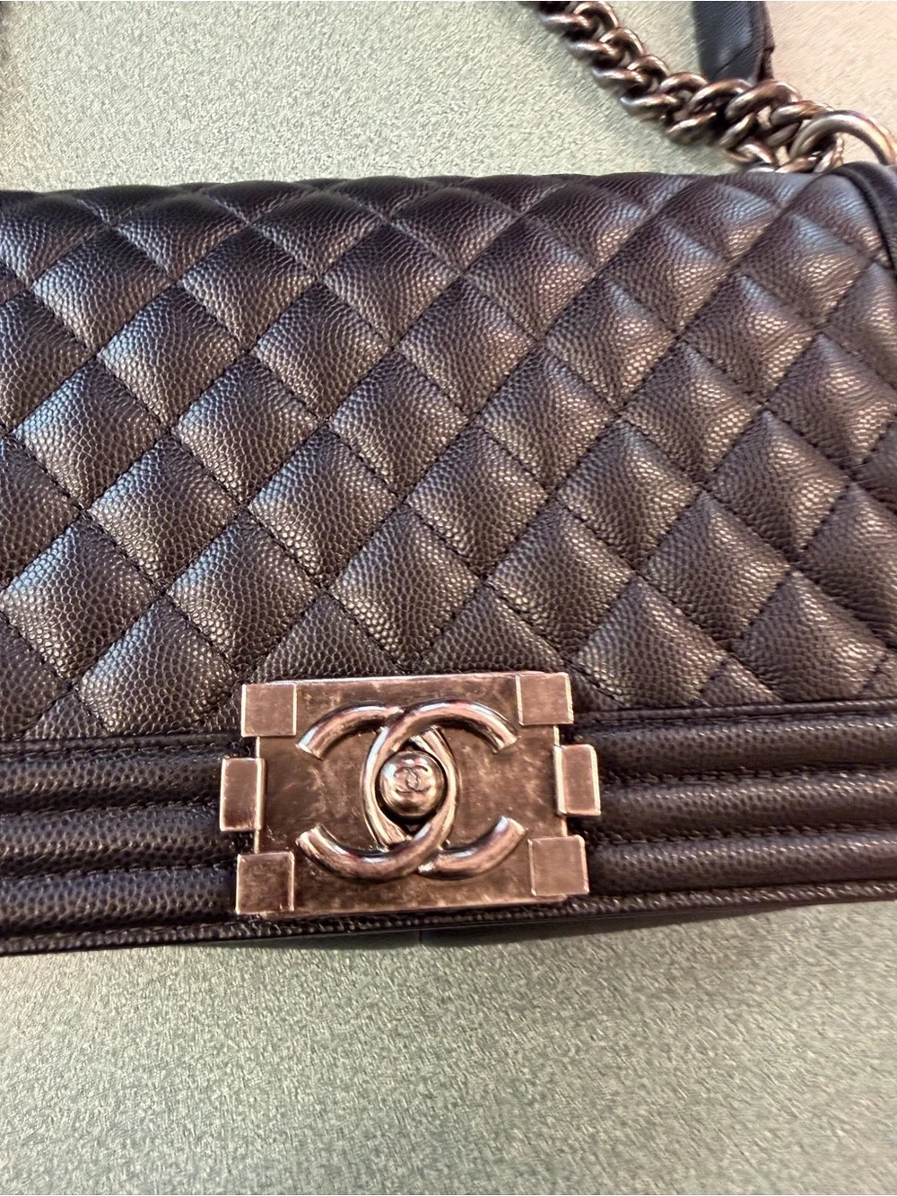 CHANEL Black Quilted Boy Shoulder Bag with Silver-Tone Chain